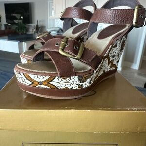 Blackstone funky brown swirl wedge sandal